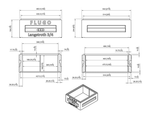 Langstroth Beehive Hive Box 3/4 for 10 Frames, Frame Size 185 mm (7 1/4´´)